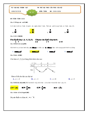 Đề thi thử THPT Quốc gia môn Toán - Đề 07 - Năm học 2019-2020 - Trung tâm luyện thi Đại học Thành Đạt